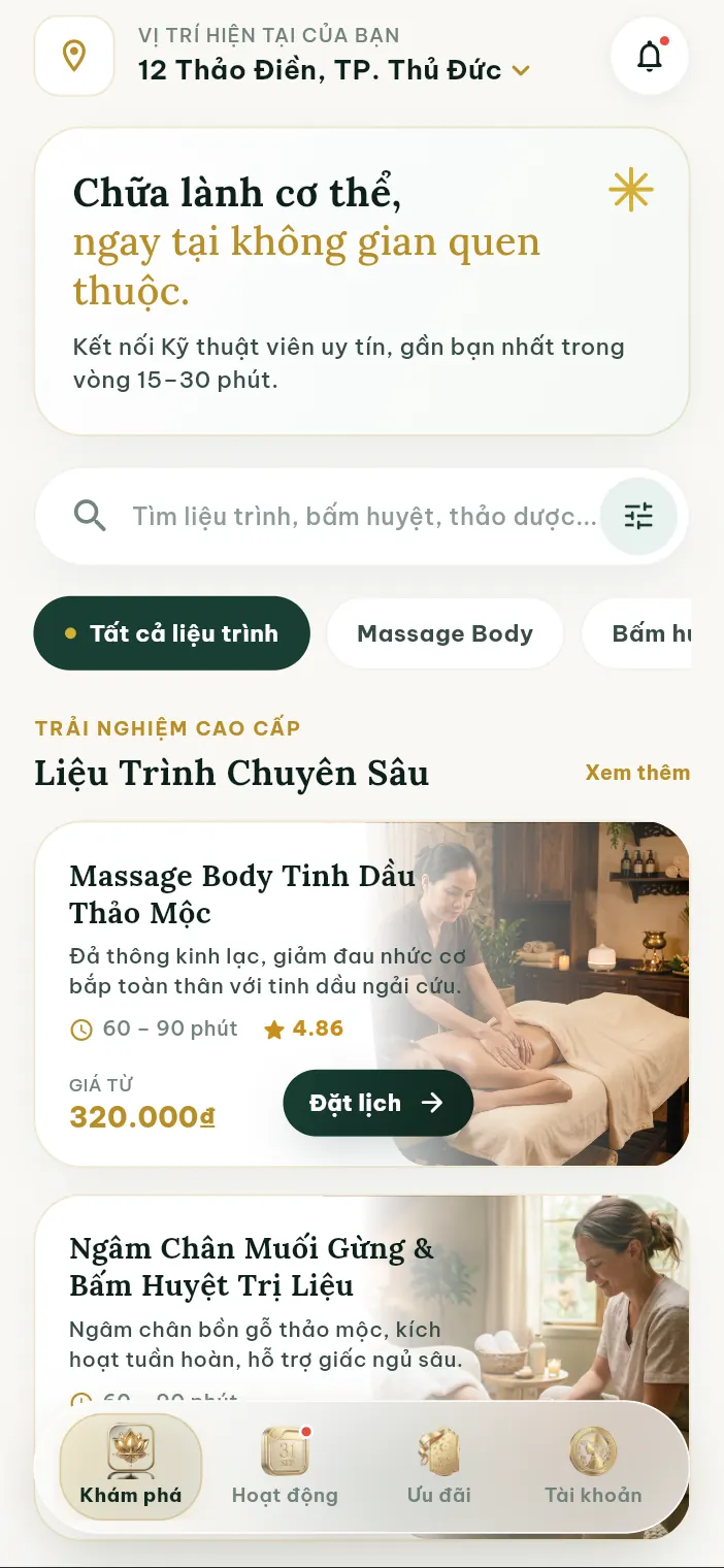 Ảnh mobile của ASHA — Nền tảng đặt lịch massage & trị liệu tại nhà