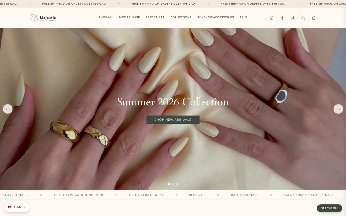 Ảnh desktop của Majestic Nail Care — Storefront Shopify headless & CMS riêng